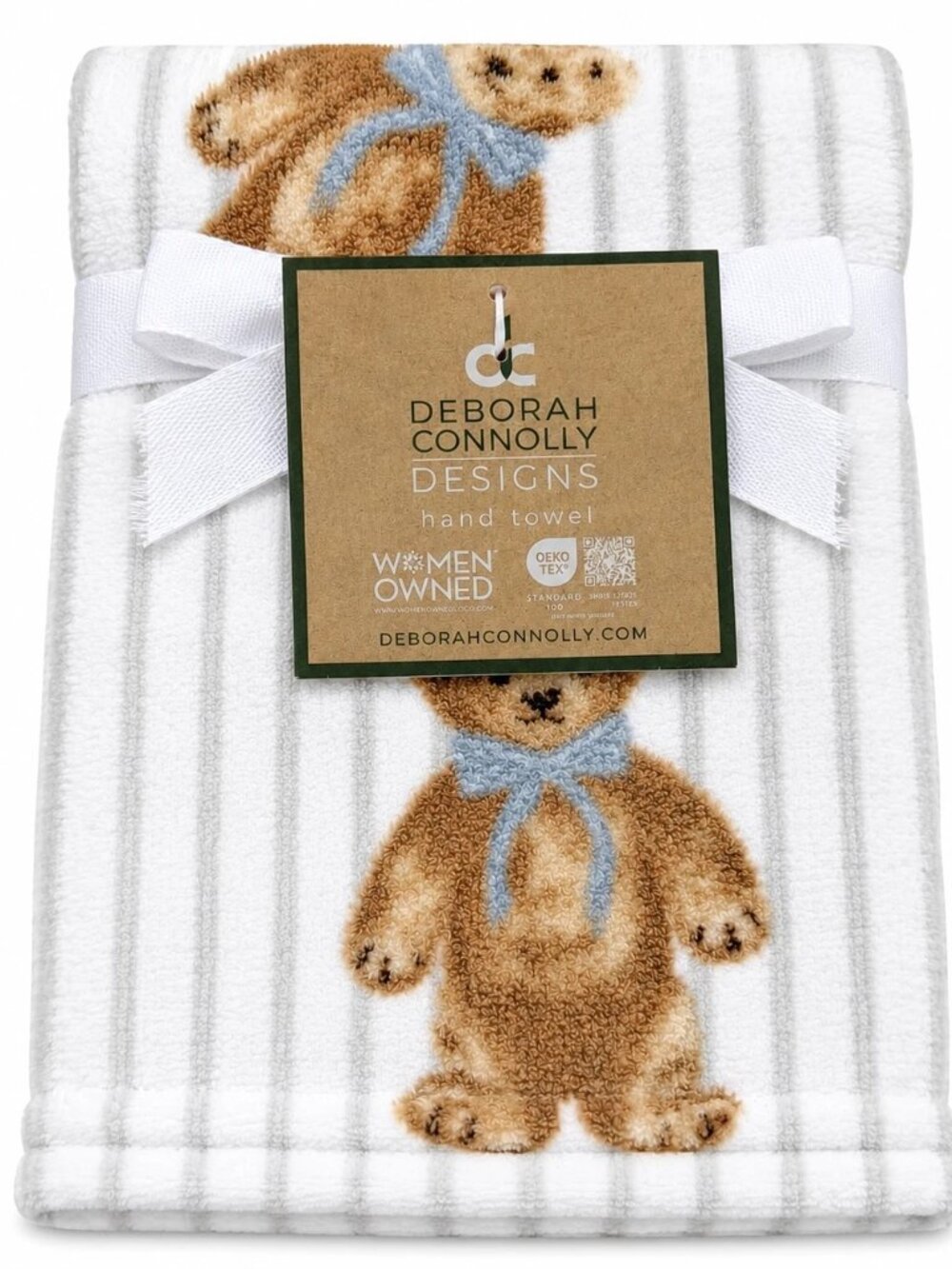 Deborah Connolly Teddy Bear Hand Towels Set of 2 Striped Soft Plush Bath Baby